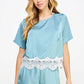 Hopins Lace Trim Short Sleeve Satin Tee Top
