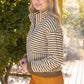 Pacific Open V-Neck Grommet Detail Striped Knit Top