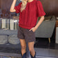 Braid Sweater Knit Short Bubble Sleeve Top