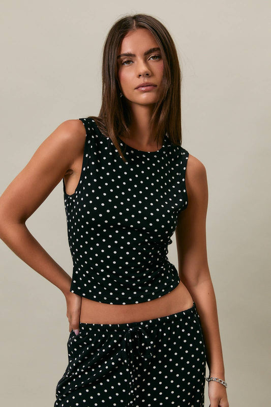 Libby Sleeveless Round Neck Polka Dot Tank Top