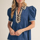 Queens Puff Shoulder Lovely Denim Top