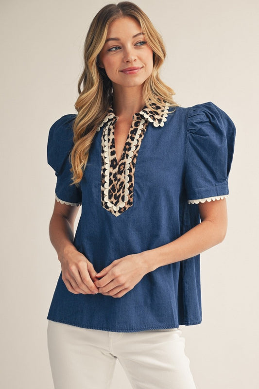 Queens Puff Shoulder Lovely Denim Top