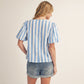 Charity Puff Sleeves Button Back Stripe Top