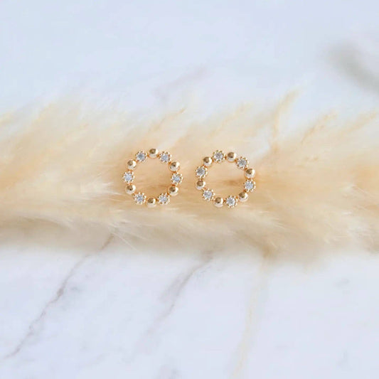 Round CZ Pearl Stud Earrings