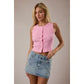 Abbot Sleeveless Round Neck Button Down Ribbed Sweater Top
