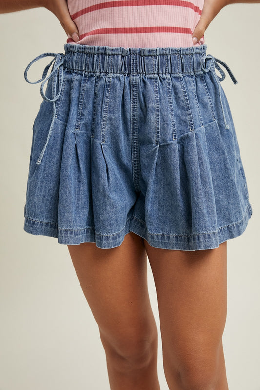 Prayer Pleated Denim Shorts