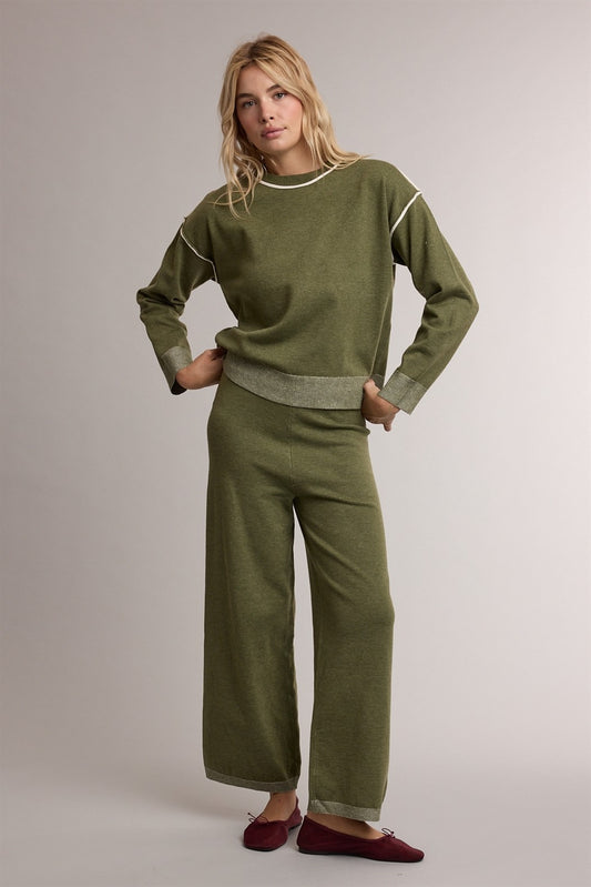 Tipped Crew Neck Sweater With Contrast Trim