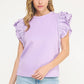 Louisville Ruffle Frill Mixed Media Knit Tee Top