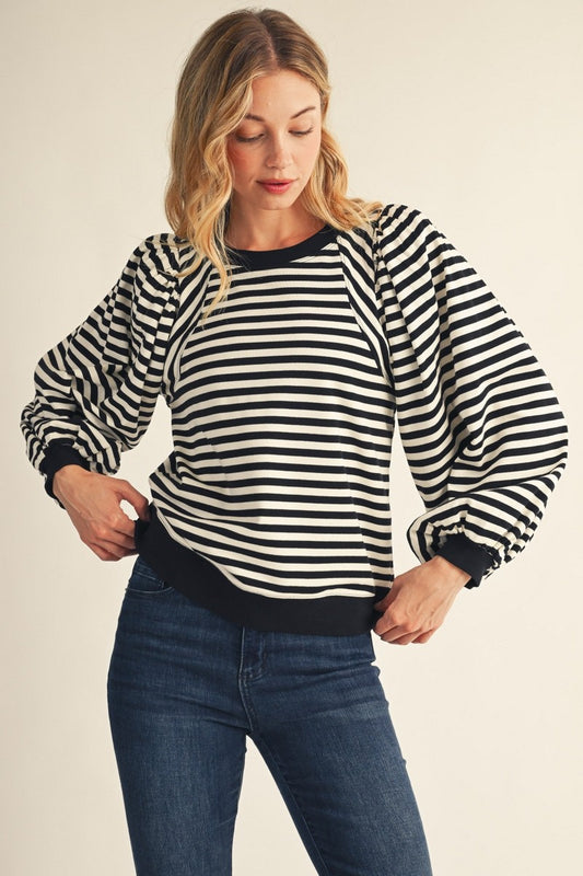 St. Charles Long Puff Sleeve Stripe Top