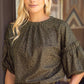 Stadium Ruffle Puff Sleeve Metallic Animal Print Top