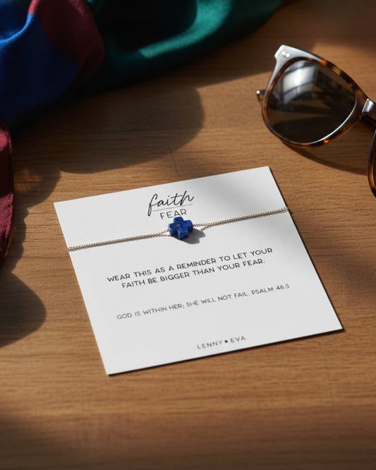 Faith Over Fear Lapis Lazuli Cross Necklace on Gold Chain