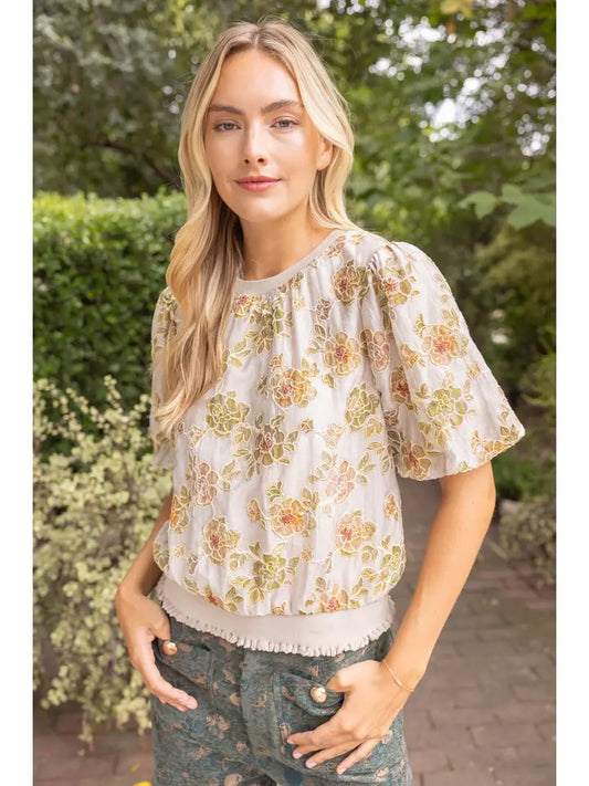 Monroe Floral Buttle Sleeve Blouse Top