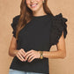 Louisville Ruffle Frill Mixed Media Knit Tee Top