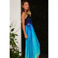 Ombre One Shoulder Asymmetrical Pleated Dress