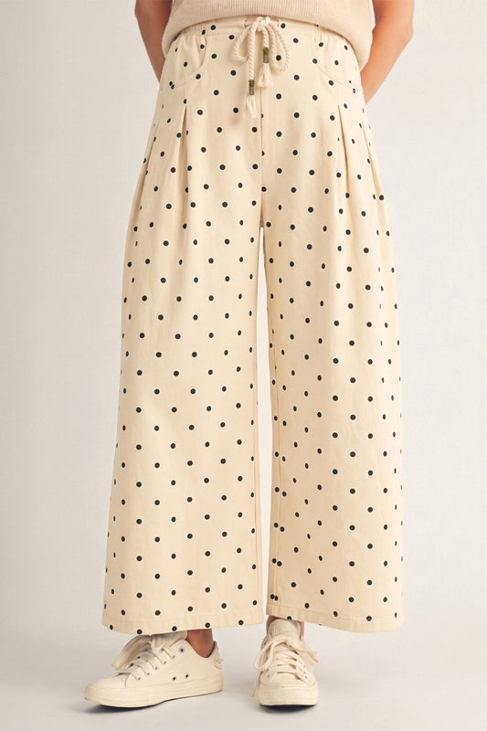 Molly Drawstring Waist Wide Leg Polka Dot Pants
