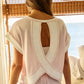 Overlap Open Back Reverse Stitch Stripe Crop Top