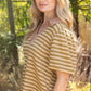 Rustic Solid Collared V-Neck Stripe Knit Top