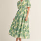 Ivy Ruffled Neckline Tiered Floral Midi Dress