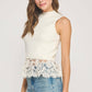 Richmond Lace Contrast Mock Neck Sleeveless Knit Top
