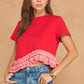 Paducah Ruffle Frill Asymmetric Hem Mixed Media Knit Tee Top