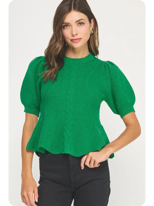 Xaviaer Flared Puff Sleeve Knit Sweater
