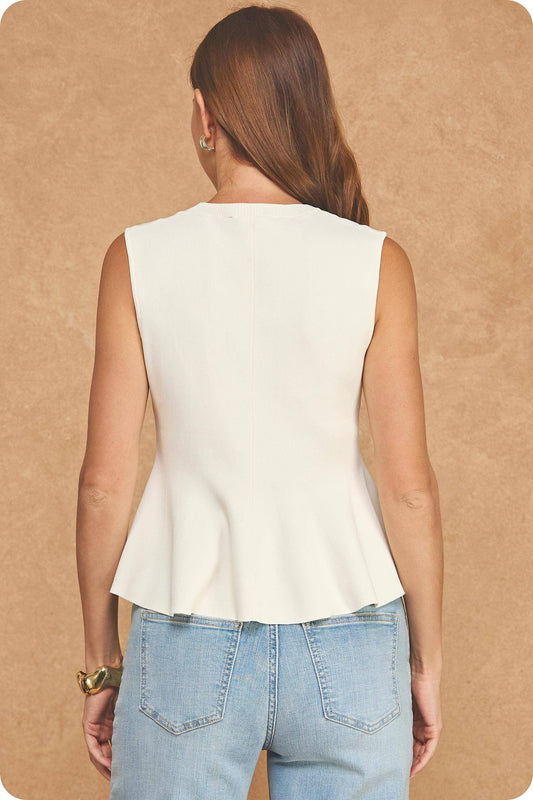 Kentucky Sleeveless Button-Front Peplum Knit Top