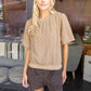 Braid Sweater Knit Short Bubble Sleeve Top
