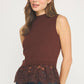 Richmond Lace Contrast Mock Neck Sleeveless Knit Top