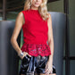 Richmond Lace Contrast Mock Neck Sleeveless Knit Top