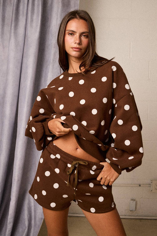 Bodi Shorts Polka Dot Fleece Drawstring Tie Shorts