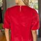 Sunday Scalloped Hemline Bubble Sleeve Solid Corduroy Top