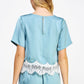 Hopins Lace Trim Short Sleeve Satin Tee Top