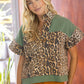 Animal Print Color block Grommet Detail Sherpa Top