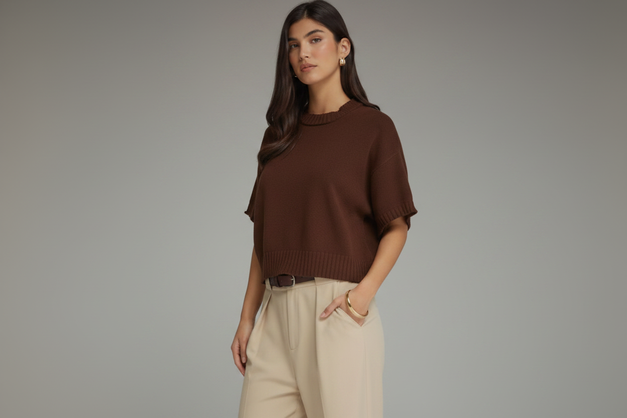 Brown Boxy Knit Sweater - Front