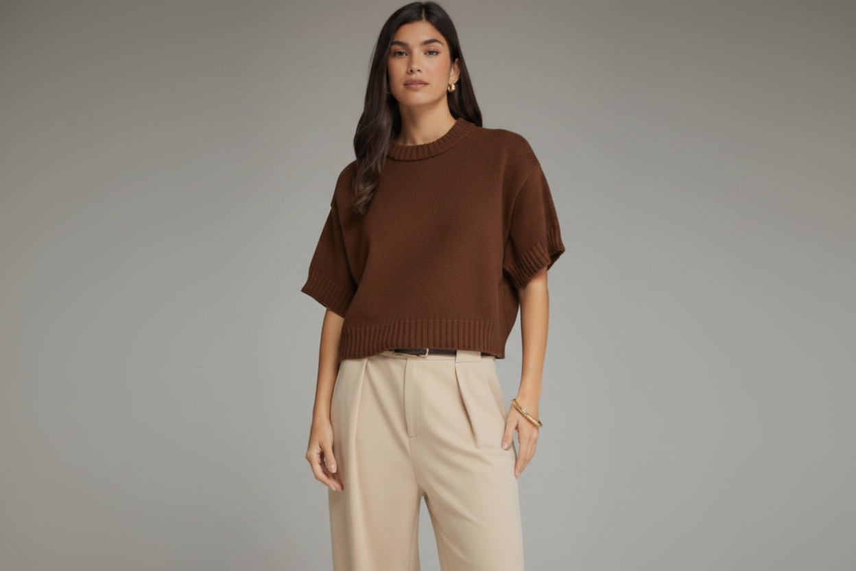 Brown Boxy Knit Sweater - Side