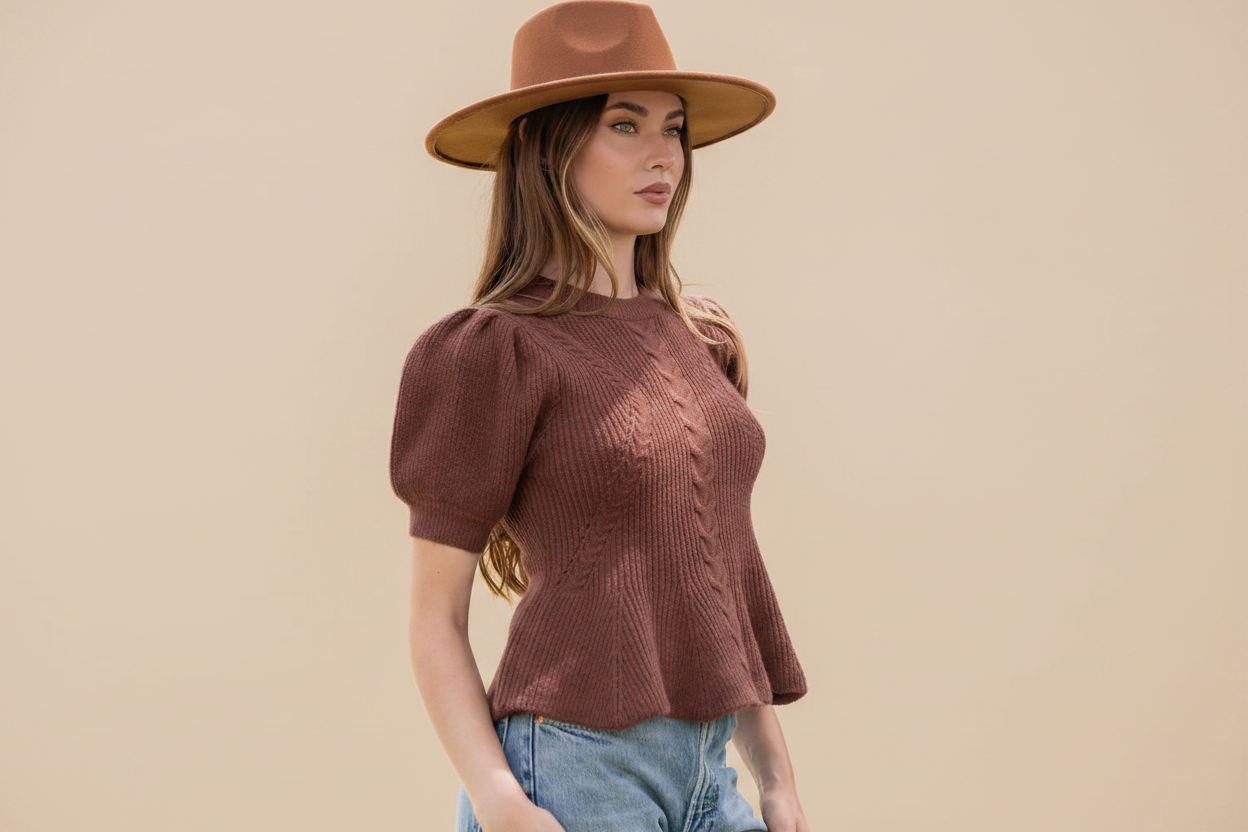 Brown Puff Sleeve Sweater - Side Neutral