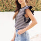 Bardstown Mixed Media Stripe Top-stitch Knit Top