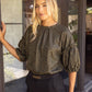 Stadium Ruffle Puff Sleeve Metallic Animal Print Top
