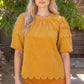 Justice Scalloped Hemline Bubble Sleeve Solid Corduroy Top