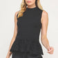 Richmond Lace Contrast Mock Neck Sleeveless Knit Top