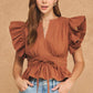Danville Flutter Sleeve Peplum Poplin Top
