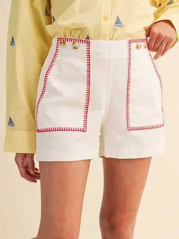 Spy High Waist Shorts with Contrast Stitching