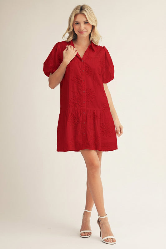 Reece Button Down 3d Floral Pattern Dress