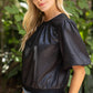 Park City Ribbed Knit Band Solid Faux Leather Top