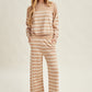 Coffee Pants Striped with Elastic Waistband and Side Pockets