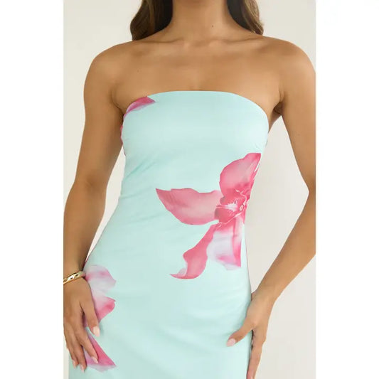 Blue Ridge Strapless Floral Open Back Maxi Dress