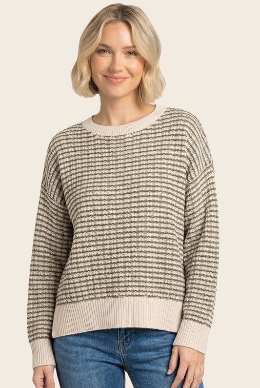 Charlotte Waffle Textured Crew Neck Sweater