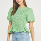 Covington Wavy Smocking Detail Short Puff Sleeve Top