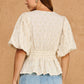 Somerset Dotted Textured Puff Sleeve Tie Waist Peplum Top