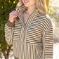 Pacific Open V-Neck Grommet Detail Striped Knit Top